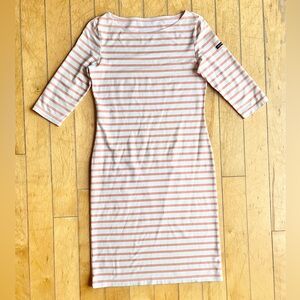 SAINT JAMES Propriano White and Pink Striped Nautical 3/4 Sleeve Dress Size 6.